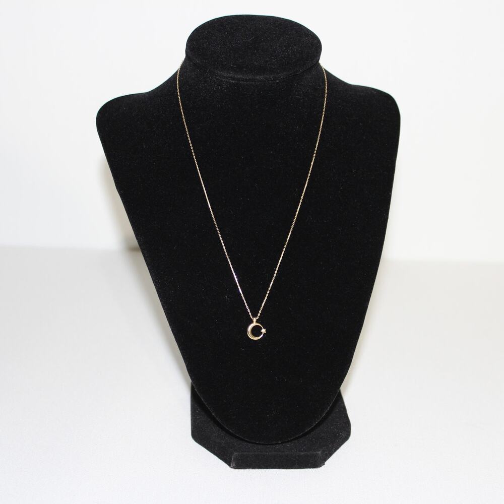 Moon & Star Turkish Flag Ay Yildiz 14k Gold Necklace 585 Yellow Gold 1.56 Grams View 2